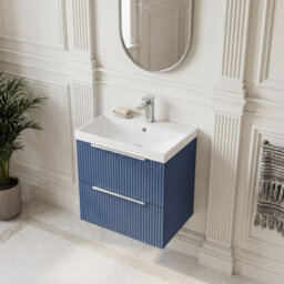 Balterley Tixall Fluted 2 Drawer Wall Hung Vanity Unit With Thin Edge Basin, Satin Blue, 500mm - thumbnail 3