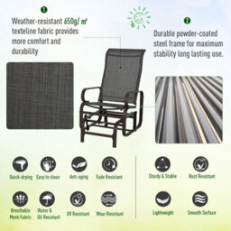 Outsunny 3 Pcs Rocking Chair Gliding Chair Set W/ Table For Patio Garden Brown - thumbnail 4