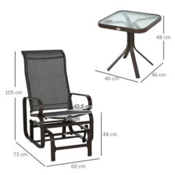 Outsunny 3 Pcs Rocking Chair Gliding Chair Set W/ Table For Patio Garden Brown - thumbnail 3