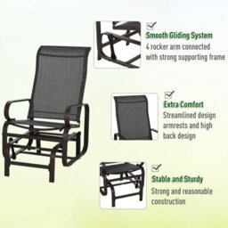 Outsunny 3 Pcs Rocking Chair Gliding Chair Set W/ Table For Patio Garden Brown - thumbnail 5