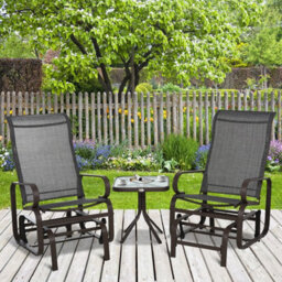 Outsunny 3 Pcs Rocking Chair Gliding Chair Set W/ Table For Patio Garden Brown