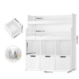 White Bookcase Storage Unit With 3 Boxes - thumbnail 2