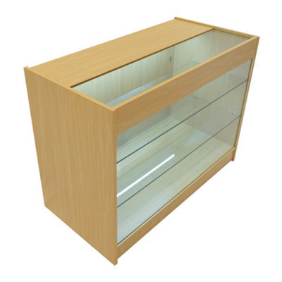 MonsterShop Maple Shop Counter Led Light K 1200mm Lockable Sliding Doors 2 Keys Retail Storage Unit Glass Display Showcase Cabinet Reception - image 1