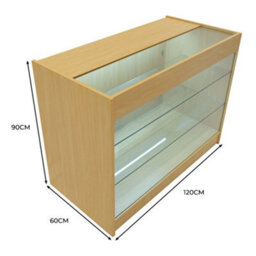 MonsterShop Maple Shop Counter Led Light K 1200mm Lockable Sliding Doors 2 Keys Retail Storage Unit Glass Display Showcase Cabinet Reception - thumbnail 5