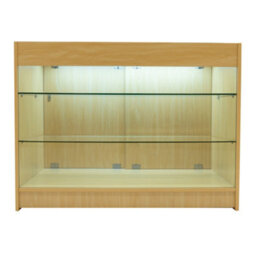 MonsterShop Maple Shop Counter Led Light K 1200mm Lockable Sliding Doors 2 Keys Retail Storage Unit Glass Display Showcase Cabinet Reception - thumbnail 2
