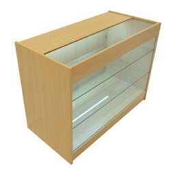 MonsterShop Maple Shop Counter Led Light K 1200mm Lockable Sliding Doors 2 Keys Retail Storage Unit Glass Display Showcase Cabinet Reception