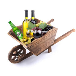 Crystals Garden Modern Wooden Wheel Barrow Planter Burnt Wood Flower Cart Ornamental Pot - thumbnail 5