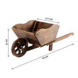 Crystals Garden Modern Wooden Wheel Barrow Planter Burnt Wood Flower Cart Ornamental Pot - thumbnail 2