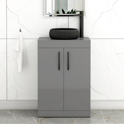 Royal Bathrooms Turin 800mm Freestanding Bathroom Vanity Unit With Sink 2 Door Indigo Grey Gloss & Milan Black Countertop Basin - image 1