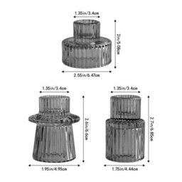 Living And Home Set Of 6 Smoke Gray Fluted Soda Lime Glass Taper Candle Holders Three Styles Table Decor - thumbnail 9