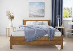 Nodax Small Double Bed Frame, F3, Solid Pine Wood, Easy Assembly, Sturdy Slats & Extra Support Legs, 4Ft, Oak Finish
