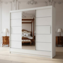 Aston Vi White Sliding Door Wardrobe Modern Design With Mirror Shelves And Hanging Rails No Led Lighting - thumbnail 3
