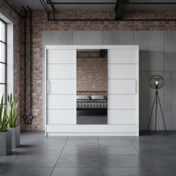 Aston Vi White Sliding Door Wardrobe Modern Design With Mirror Shelves And Hanging Rails No Led Lighting - thumbnail 2