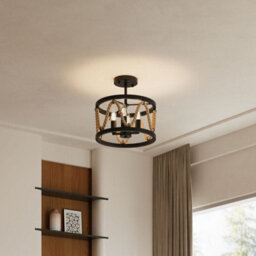 Komore Black Metal Hemp Rope Cylindrical Ceiling Light ,e14 - thumbnail 3