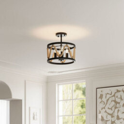 Komore Black Metal Hemp Rope Cylindrical Ceiling Light ,e14 - thumbnail 2