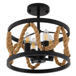 Komore Black Metal Hemp Rope Cylindrical Ceiling Light ,e14 - thumbnail 1