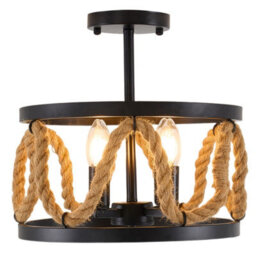 Komore Black Metal Hemp Rope Cylindrical Ceiling Light ,e14 - thumbnail 4