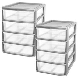 Storm Trading Group Silver 4 Pull Out Drawers A4 Desktop Plastic Storage Drawers Table Top Organiser - thumbnail 3