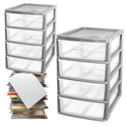 Storm Trading Group Silver 4 Pull Out Drawers A4 Desktop Plastic Storage Drawers Table Top Organiser - thumbnail 2