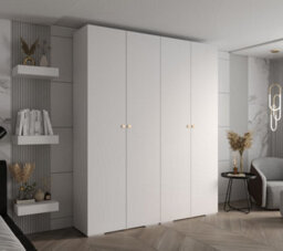 Arte Elegant Inova Ii Hinged Door Wardrobe H2370mm W2000mm D470mm - Versatile White Finish With Gold Round Metal Handles - thumbnail 2