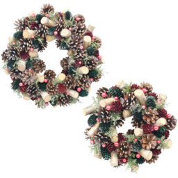 Urbn-Living Urbnliving 25Cm Red Green & Wood Christmas Wreath Festive Decoration With Jute Hanger Traditional Pinecone Décor - thumbnail 2
