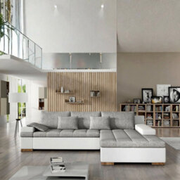 Bangkok Corner Sofa Bed With Storage And Sleeping Function Metal Legs Wooden Frame Foam Filling Light Grey And White Right - thumbnail 2