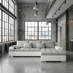 Bangkok Corner Sofa Bed With Storage And Sleeping Function Metal Legs Wooden Frame Foam Filling Light Grey And White Right - thumbnail 1