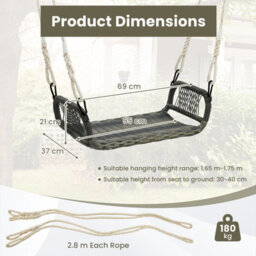 Costway Patio Swing Bench Backless Rattan Woven Patio Wicker W/ Hanging Ropes - thumbnail 2