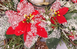 Garden Store Direct Twig Wrapped Star Centrepiece Candle Holder With Poinsettia And Berry Frosted Décor - thumbnail 3