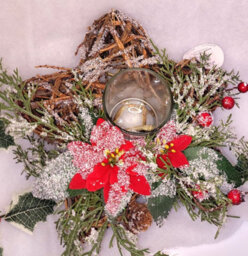 Garden Store Direct Twig Wrapped Star Centrepiece Candle Holder With Poinsettia And Berry Frosted Décor - thumbnail 2