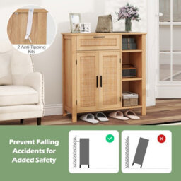 Costway Buffet Sideboard Boho Storage Cabinet With Rattan Woven Doors - thumbnail 6
