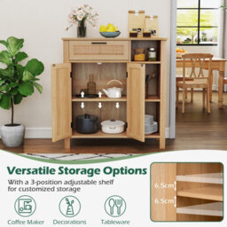 Costway Buffet Sideboard Boho Storage Cabinet With Rattan Woven Doors - thumbnail 4