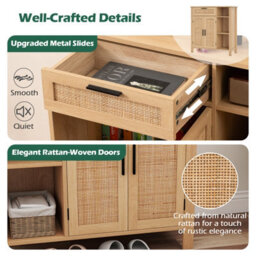 Costway Buffet Sideboard Boho Storage Cabinet With Rattan Woven Doors - thumbnail 5