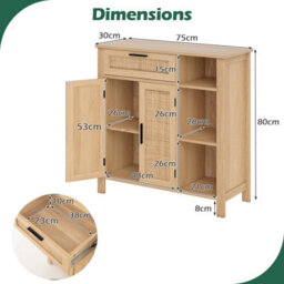 Costway Buffet Sideboard Boho Storage Cabinet With Rattan Woven Doors - thumbnail 2