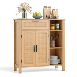 Costway Buffet Sideboard Boho Storage Cabinet With Rattan Woven Doors - thumbnail 3