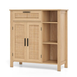 Costway Buffet Sideboard Boho Storage Cabinet With Rattan Woven Doors - thumbnail 1