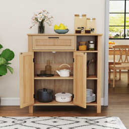 Costway Buffet Sideboard Boho Storage Cabinet With Rattan Woven Doors - thumbnail 9