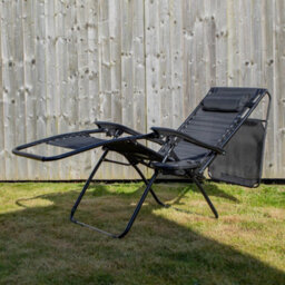Samuel Alexander Set Of 2 Multi Position Garden Gravity Relaxer Chair Sun Lounger With Sun Canopy In Black - thumbnail 3