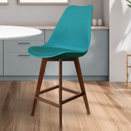 Fusion Living Soho Teal Plastic Bar Stool With Dark Wood Legs - thumbnail 2