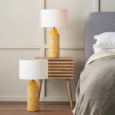 Pacific Lifestyle Set Of 2 Bethan Embossed Mustard Ceramic Table Lamp - image 1