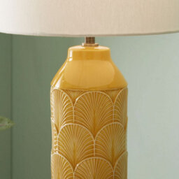 Pacific Lifestyle Set Of 2 Bethan Embossed Mustard Ceramic Table Lamp - thumbnail 6