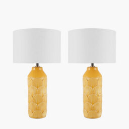 Pacific Lifestyle Set Of 2 Bethan Embossed Mustard Ceramic Table Lamp - thumbnail 4