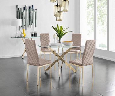 Furniturebox Uk Novara 120Cm Gold Round Dining Table And 4 Cappuccino Gold Leg Milan Chairs - image 1