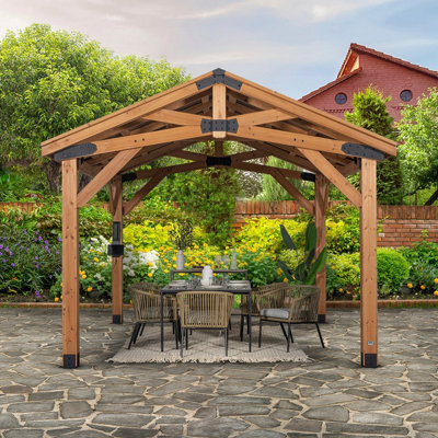 Backyard Discovery Norwood Cedar Wood Outdoor Patio Gazebo With Powerport 4.4Mx 3.1M (14Ft X 10Ft) - image 1