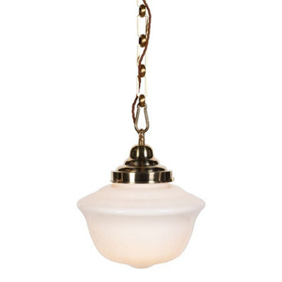 Frith Brass Opaque Retro Glass Schoolhouse Stairwell Pendant Light - Se Home - image 1
