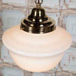 Frith Brass Opaque Retro Glass Schoolhouse Stairwell Pendant Light - Se Home - thumbnail 6