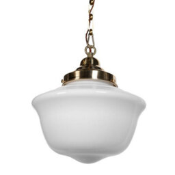 Frith Brass Opaque Retro Glass Schoolhouse Stairwell Pendant Light - Se Home - thumbnail 4