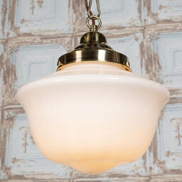 Frith Brass Opaque Retro Glass Schoolhouse Stairwell Pendant Light - Se Home - thumbnail 5