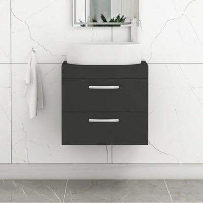 Royal Bathrooms Turin 600mm Wall Mounted Bathroom Vanity Unit With Sink 2 Drawer Matt Black & Peak Countertop Basin - image 1