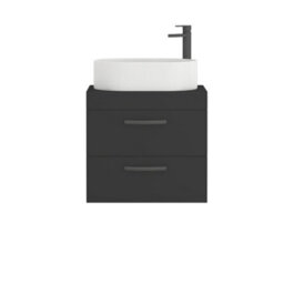 Royal Bathrooms Turin 600mm Wall Mounted Bathroom Vanity Unit With Sink 2 Drawer Matt Black & Peak Countertop Basin - thumbnail 5